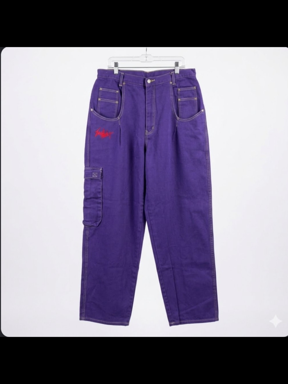 90s Exhaust Purple Baggy Wide Leg Carpenter Jeans Skater Rave Y2K